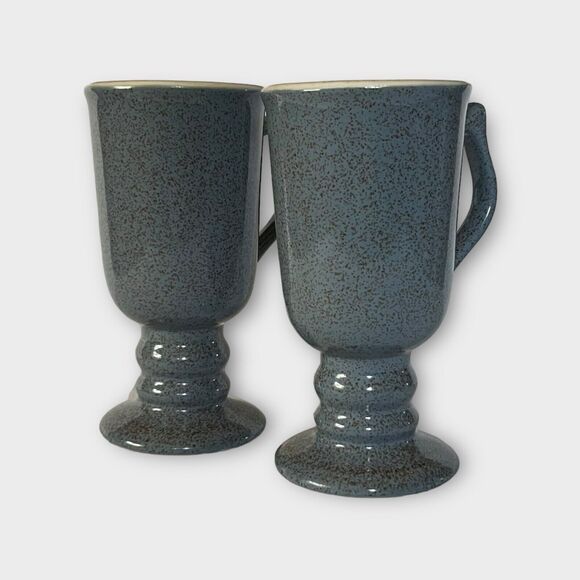 Vintage Hall Made in the USA 1273 Blue Speckled Irish Coffee Mugs Set of 2 - Picture 6 of 16